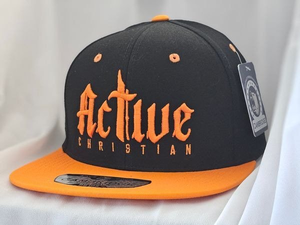 Orange & Black "Active Christian" hat (original design)