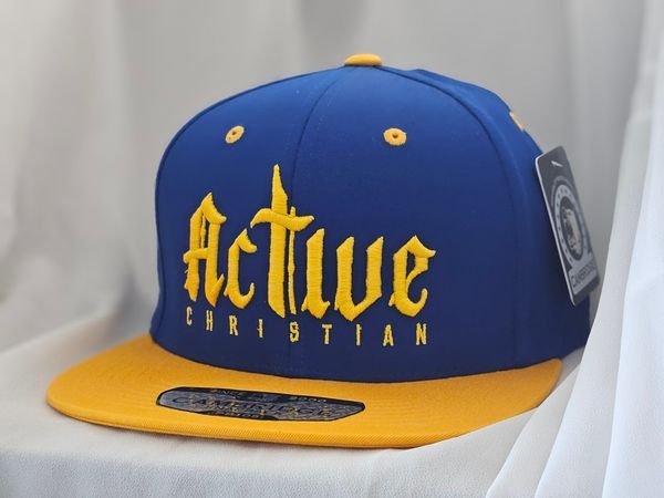 Royal Blue & Yellow "Active Christian" hat (original design)